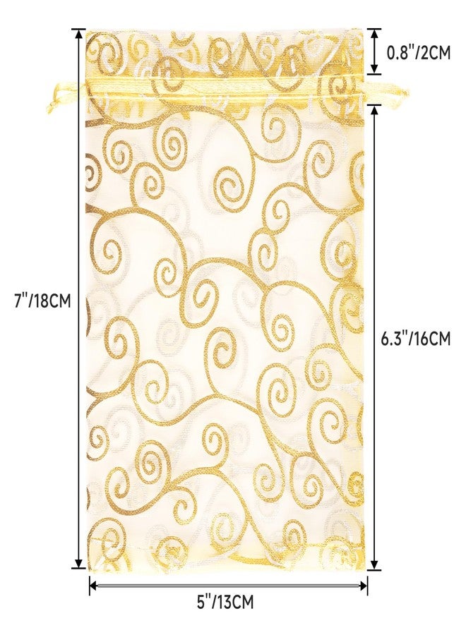 G2PLUS Organza Gift Bags 5x7 Inches - 50Pcs Sheer Mesh Organza Bags with Gold Rattan Printed, Drawstring Tulle Jewelry Pouches for Wedding, Christmas Party Favors - Image 2